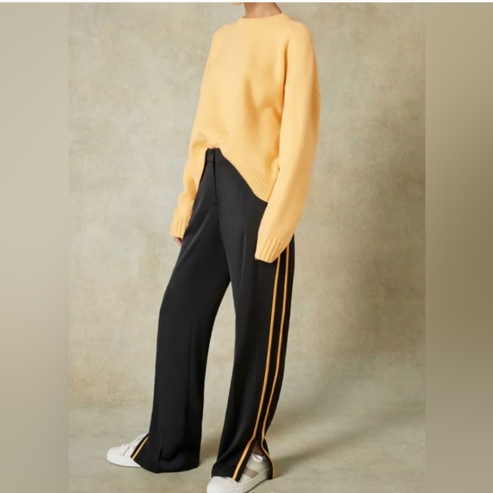 ME+EM Black Wide-Leg Trousers with Yellow Side Stripes